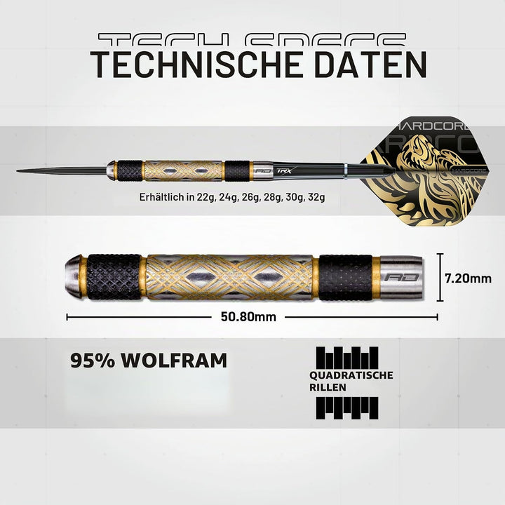 RED DRAGON Golden Eye Dartpfeile 22g, 24g, 26g, 28g, 30g oder 32g Profi Dartpfeile mit Flights und S