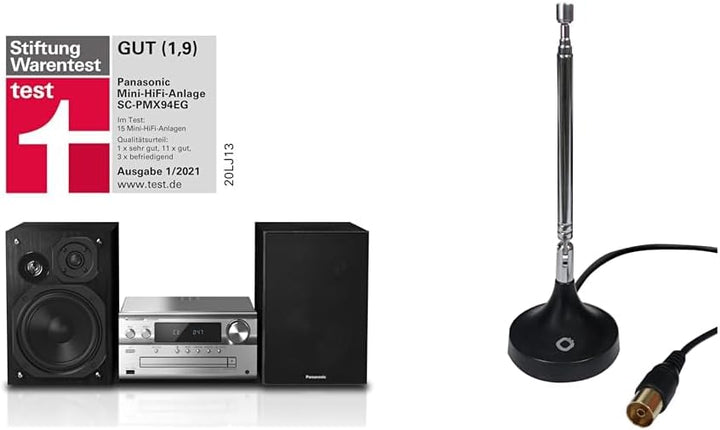 Panasonic SC-PMX94EG-S Micro HiFi System Silber, Einheitsgrösse & Oehlbach Radio Rod FM DAB+ Stabant
