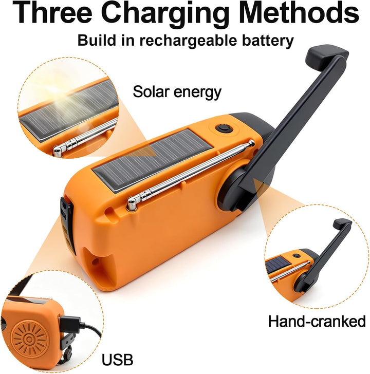 Notfall Kurbel Radio mit Solar 3 leistungsstarken LED Taschenlampe 2000mAh Akku Solar Batterie Power