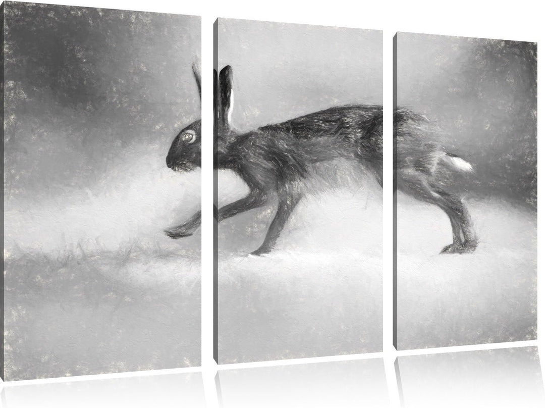 Pixxprint hoppelnder Hase als Leinwandbild/Grösse: 3 Teilig (120x80) cm/Wandbild/Kunstdruck/fertig b