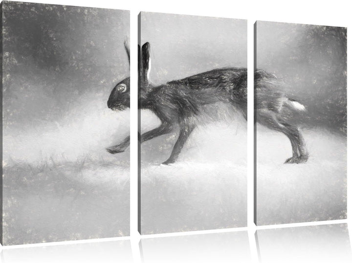 Pixxprint hoppelnder Hase als Leinwandbild/Grösse: 3 Teilig (120x80) cm/Wandbild/Kunstdruck/fertig b