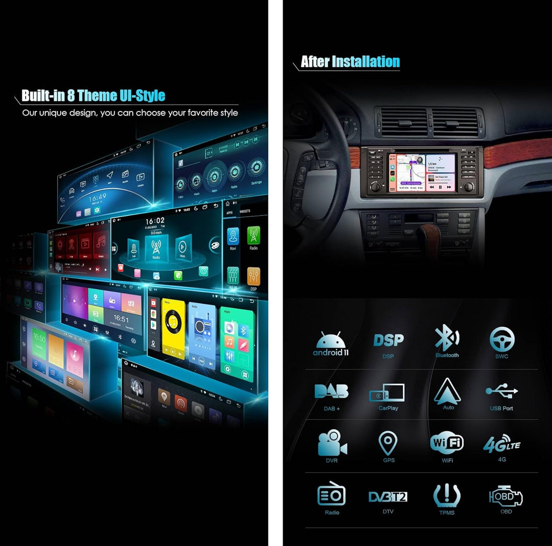 Erisin 8-Kern 4GB RAM 64GB ROM Android 12 Autoradio Bluetooth mit GPS Navigation Für BMW 5er E39 M5