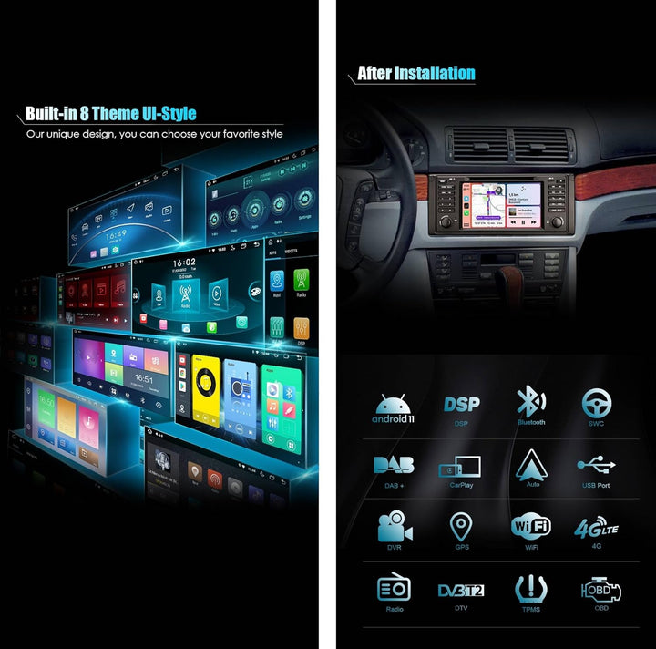 Erisin 8-Kern 4GB RAM 64GB ROM Android 12 Autoradio Bluetooth mit GPS Navigation Für BMW 5er E39 M5