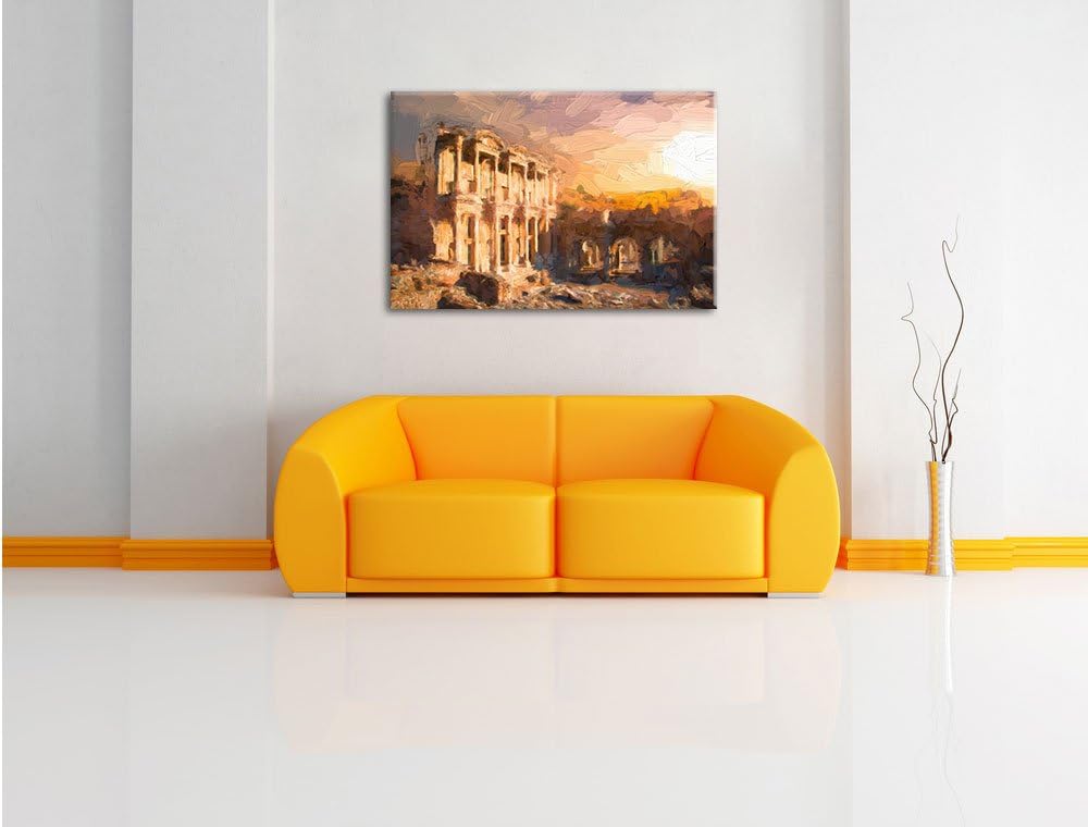 Pixxprint alte Tempelruine Kunst / 100x70cm Leinwandbild bespannt auf Holzrahmen/Wandbild Kunstdruck