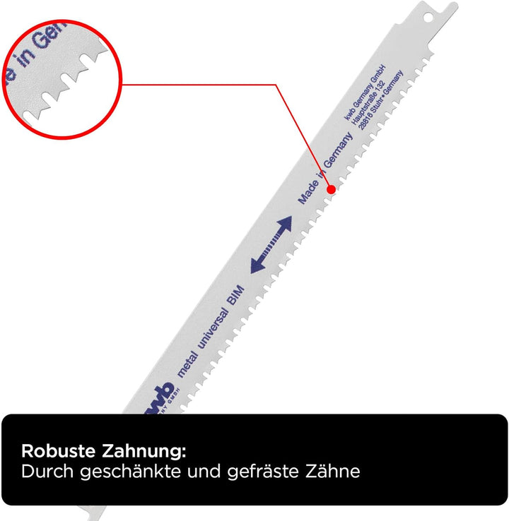 kwb Säbelsägeblätter mit Doppelschaft für die Metallbearbeitung, patentierte M-Verzahnung, präzision