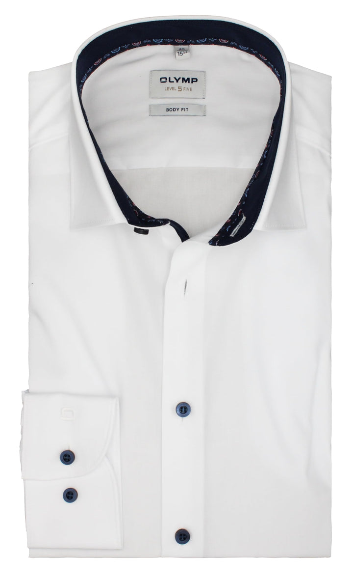 OLYMP Herren Businesshemd Langarm Level Five,Einfarbig,Body fit,Modern Kent 45 _Weiss00-, 45 _Weiss0