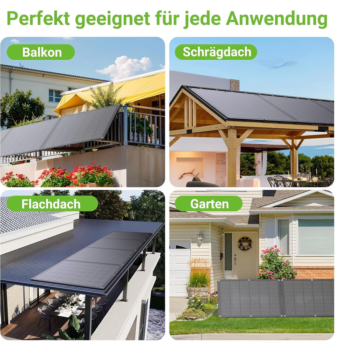 Balkonkraftwerk 800W Komplett mit Steckdose, 4x 200W Solarpanel Flexibel & Wechselrichter 800W, Plug