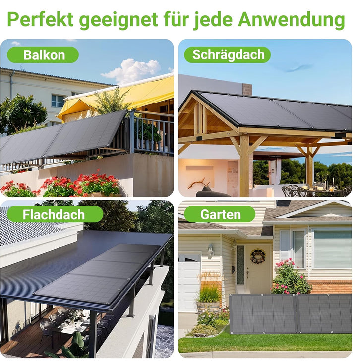 Balkonkraftwerk 800W Komplett mit Steckdose, 4x 200W Solarpanel Flexibel & Wechselrichter 800W, Plug