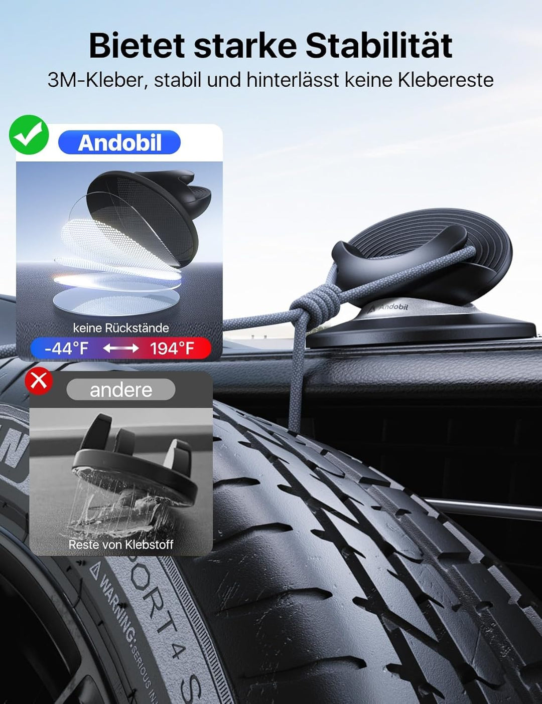 andobil Handyhalterung Auto [45° & 360° verstellbar] Handyhalterung Auto Armaturenbrett, [Einfache I