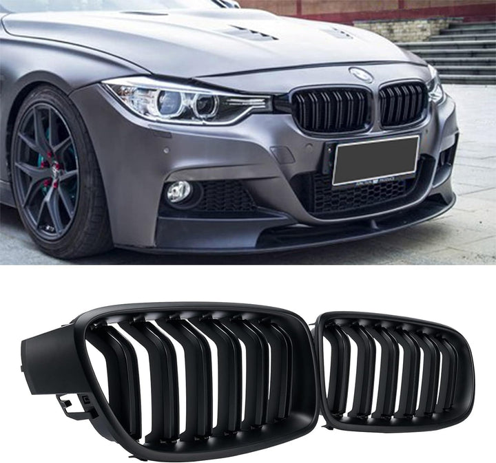 YIUBCZOQI F30 Kühlergrill für BMW 3er f30 Nieren Schwarz f30 f31Grill Glanz Schwarz Doppelsteg Sport