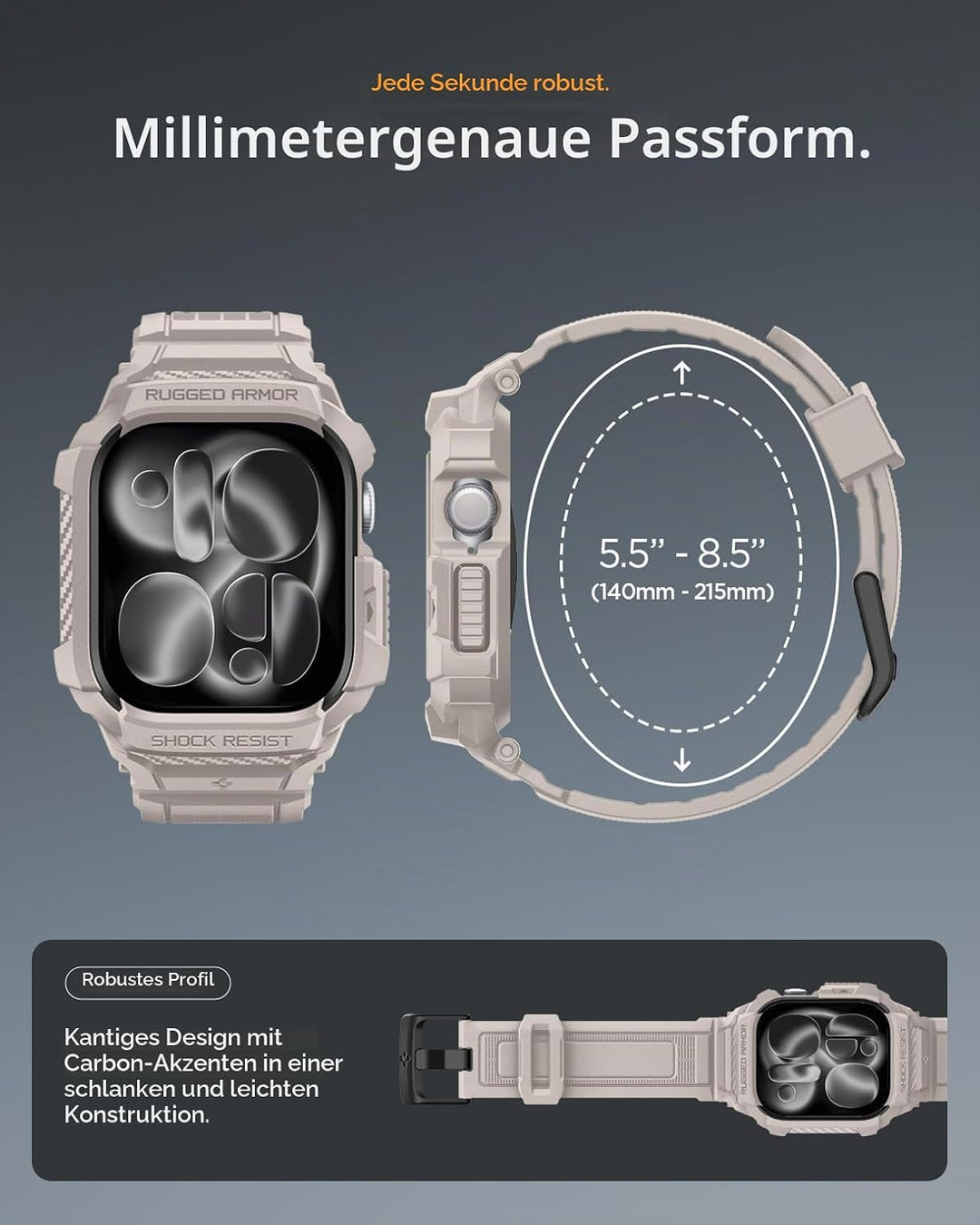 Spigen Rugged Armor Pro 2 Hülle mit Band für Apple Watch 11/10 46mm | TPU-Unibody-Hülle mit Armband,