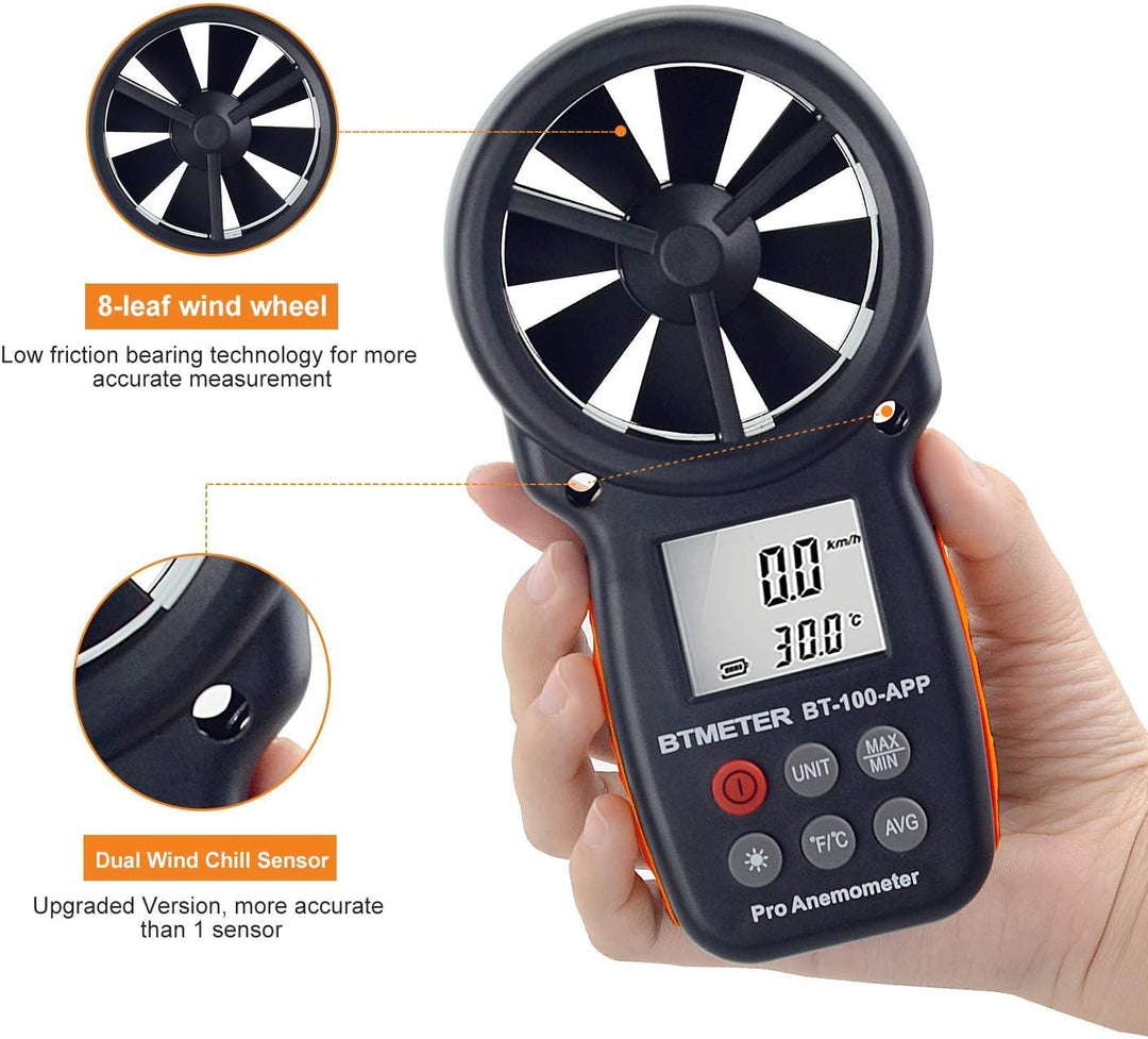 BTMETER Windmesser Digital Windgeschwindigkeits-Anemometer-Handheld,drahtloses Bluetooth-Flügelrad-A