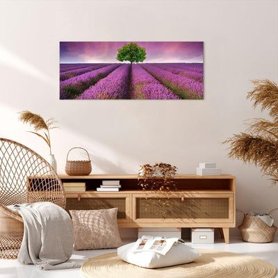 Wandbilder Dekoration Wohnzimmer Wiese lavenda Sommer Landschaft Panorama Bilder auf Leinwand 120x50