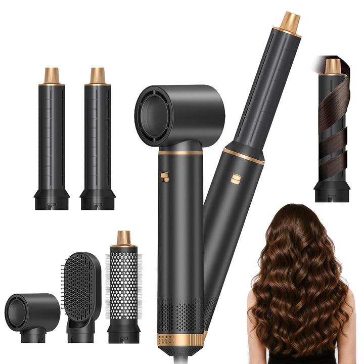 5 in 1 Airstyler 1000W Warmluftbürste Set Haarstyler Rundbürstenföhn, Lockenstab Automatisch, Glätte