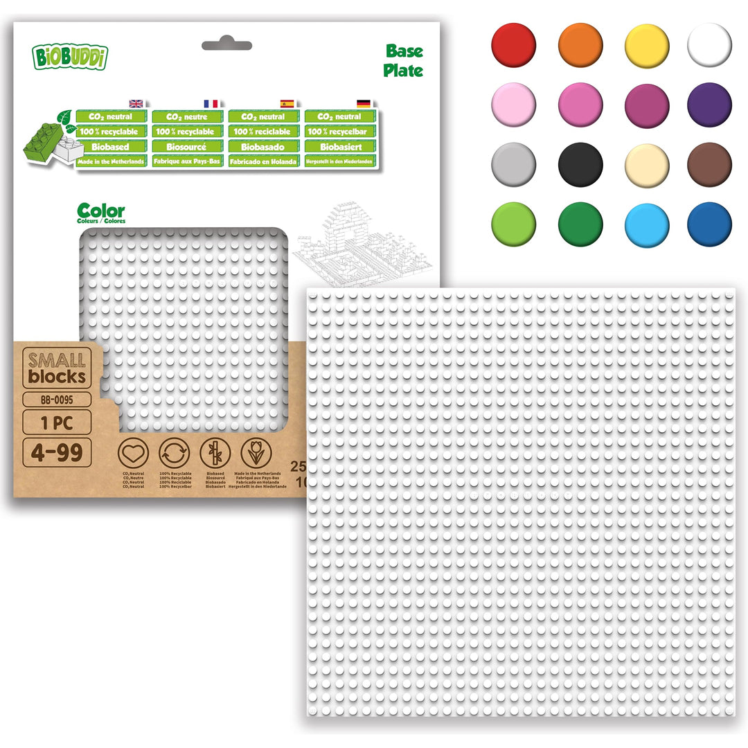 BIOBUDDI Grundplatte Bauplatte Weiss Schneeweiss 32 x 32 Noppen (25x25cm), 100% kompatibel mit Lego