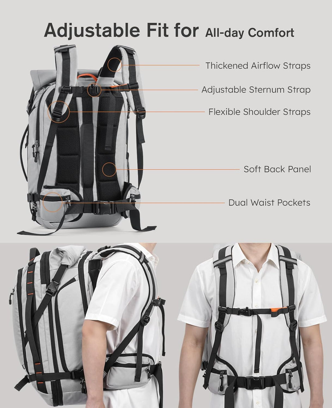 Tolaccea Reiserucksack, Gross Handgepäck Rucksack, TSA-Freundlich Rolltop Laptop Rucksack für 17,3 Z
