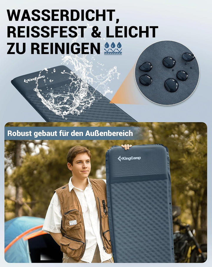 KingCamp Isomatte Camping,3cm Dick Schaumstoff Selbstaufblasend Camping Matratze mit Integrierten Ko
