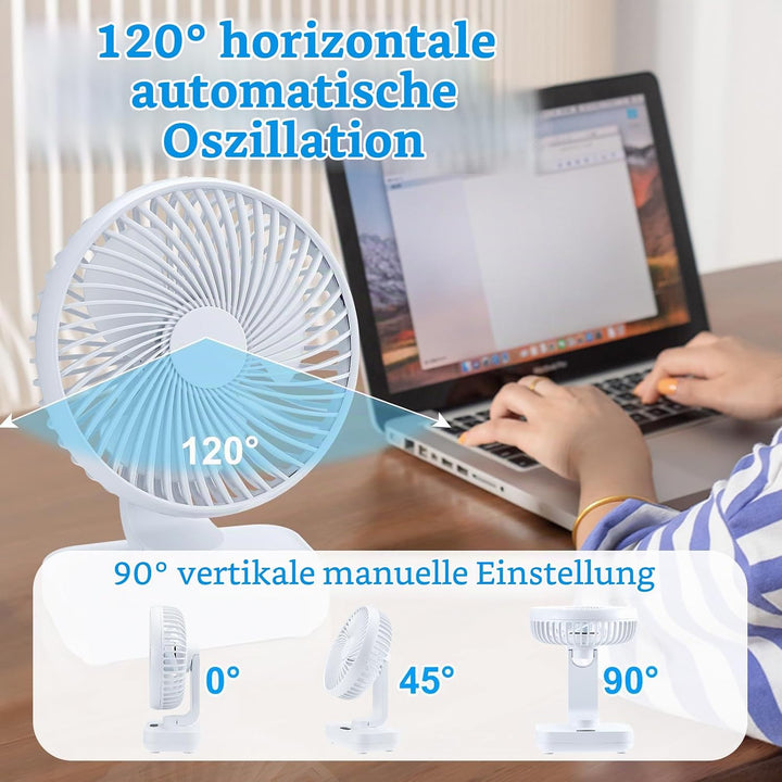 USB Tischventilator Oszillierend, Mini Ventilator Sehr Leise mit 4000mAh Batterie, Persönlicher Tisc