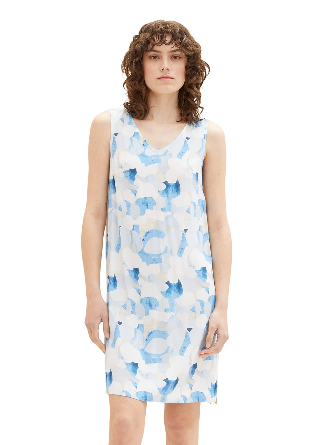 TOM TAILOR Damen Basic Sommerkleid mit Muster, 32135 - Blue Shapes Design
