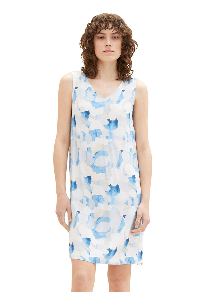 TOM TAILOR Damen Basic Sommerkleid mit Muster, 32135 - Blue Shapes Design