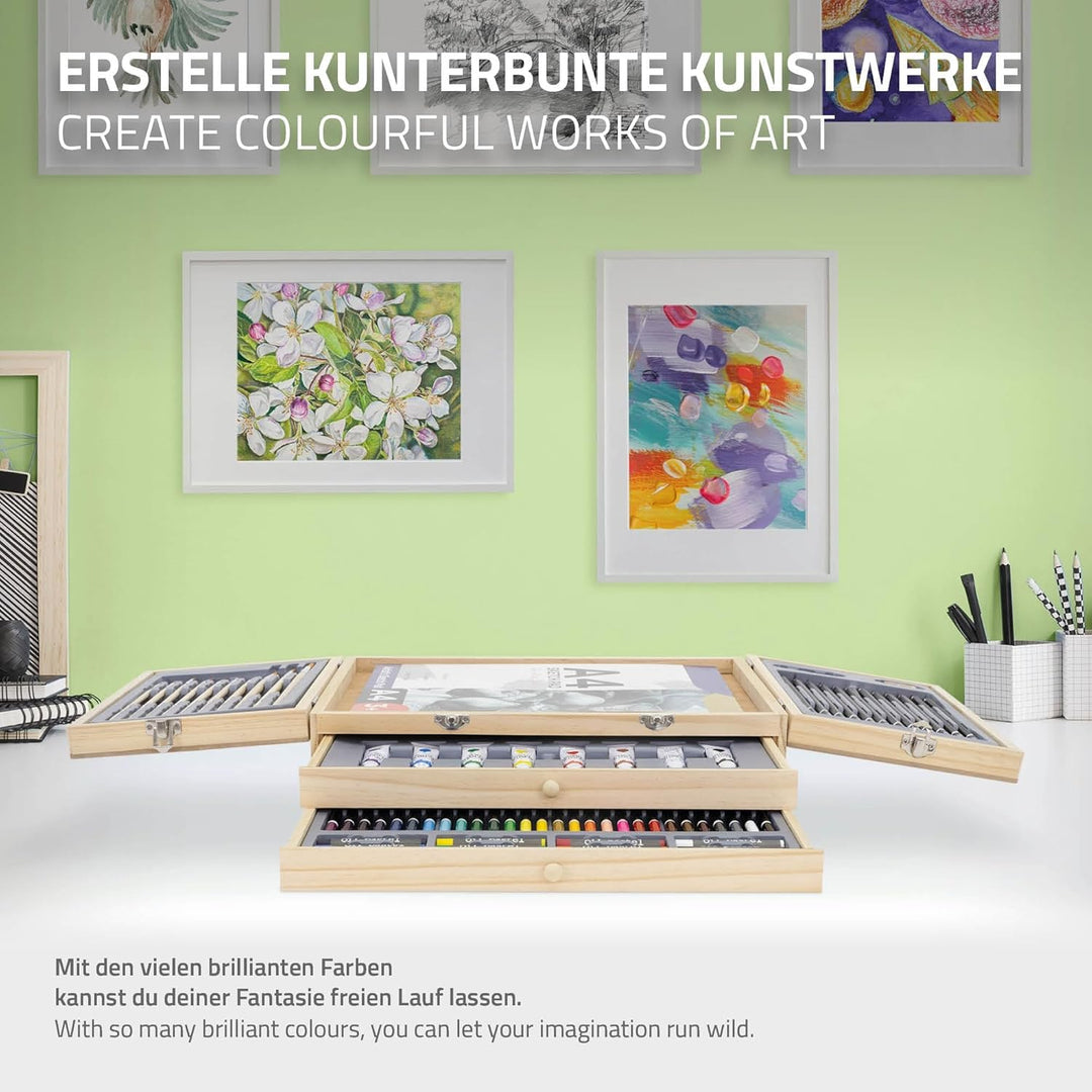 ECD Germany Malset Koffer 85-teilig, Künstlerset Maler, inkl. 3 Zeichenblock, Acrylpad & Zubehör, Ma