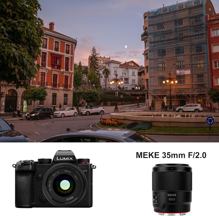 Meike 35 mm F2.0 Vollformat-Weitwinkel-AF-STM Autofokus, Feste Prime-Portrait-Objektive für Panasoni