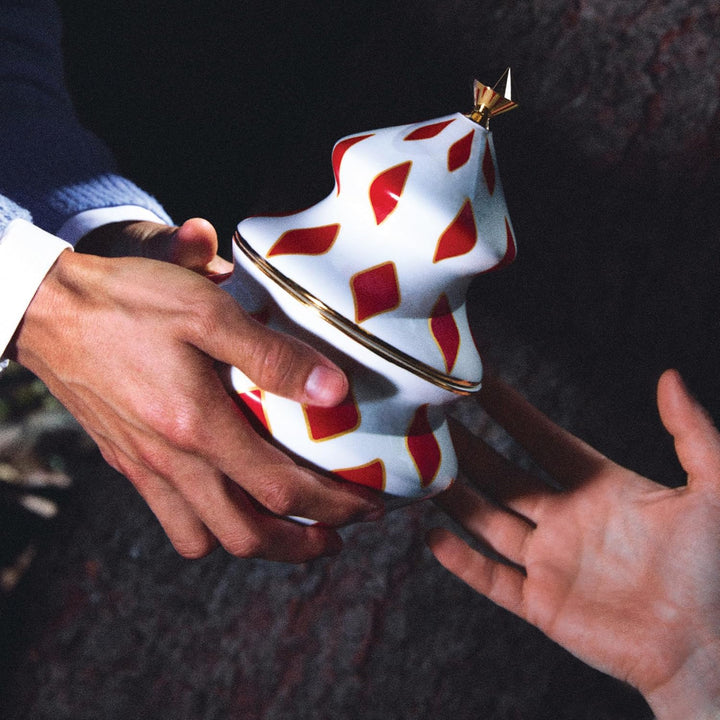 Alessi Delight NZ03 – Weihnachtsbehälter für Süssigkeiten in Porzellan, Rot, Weiss und Gold