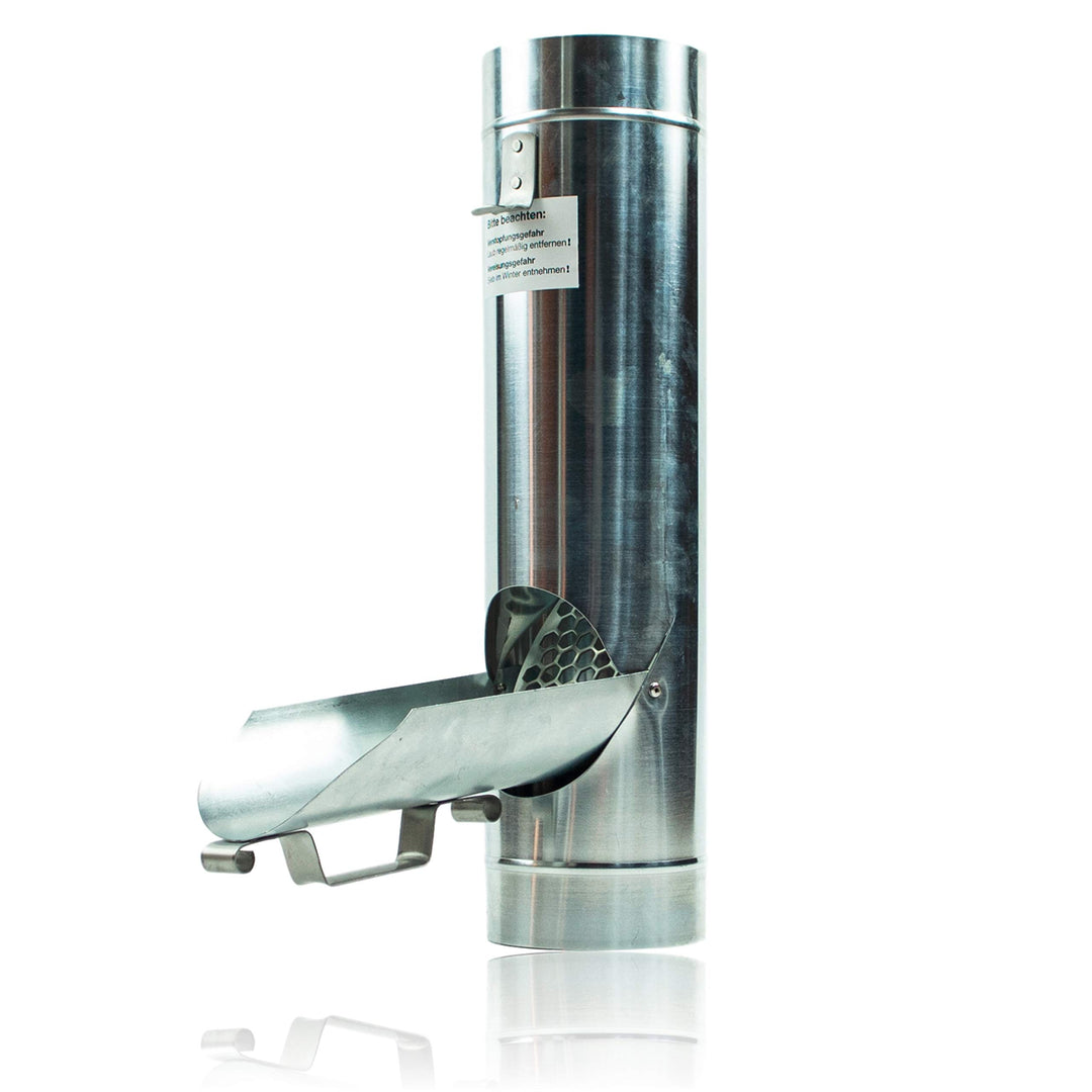 Zink Regenrohrklappe 100 mm mit Edelstahl Sieb - Titanzink Fallrohrklappe als Regenwassersammler, ei