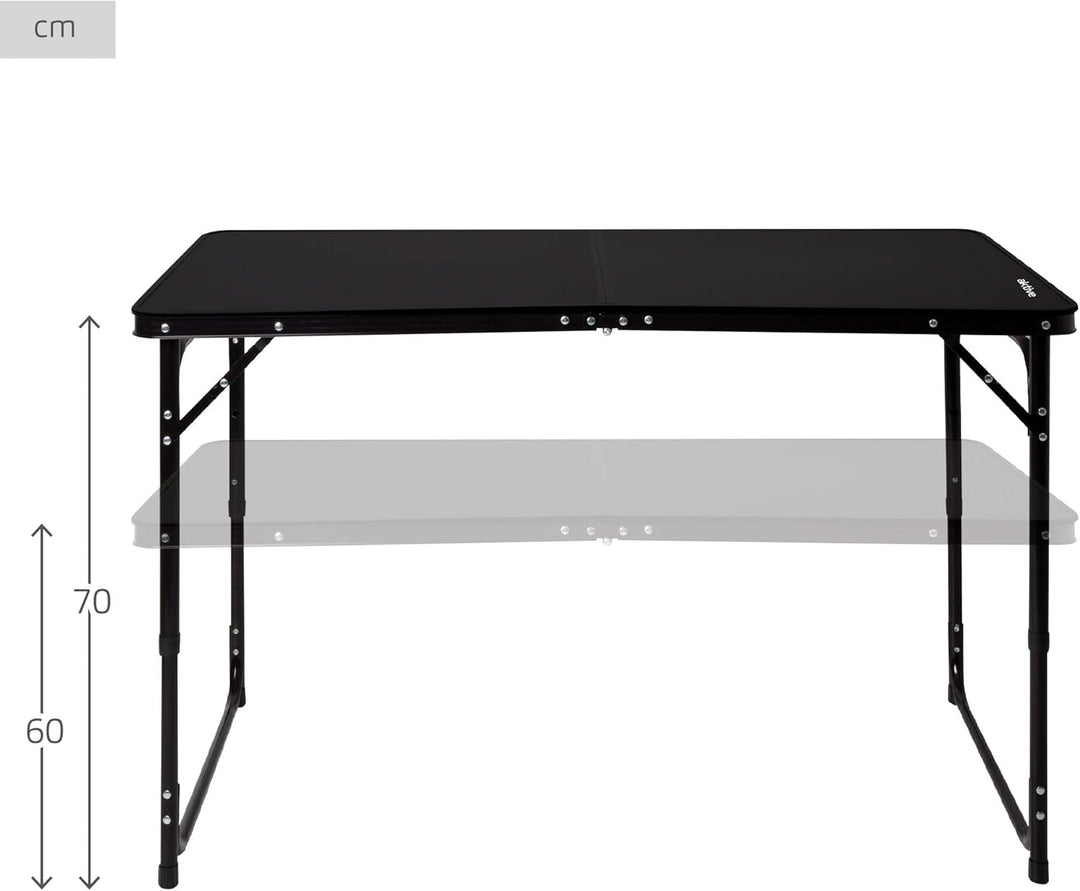 AKTIVE Klapptisch, Schwarz, 120x60x60/70 cm, Höhenverstellbar, Anti-Rutsch-Stopper, Tragkraft 30 kg,