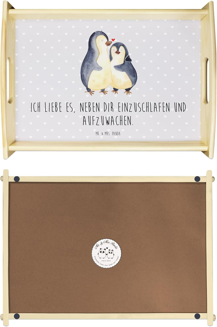 Mr. & Mrs. Panda Dekotablett Pinguine Einschlafen - Geschenk, für Freundin, Jahrestag, Servierplatte
