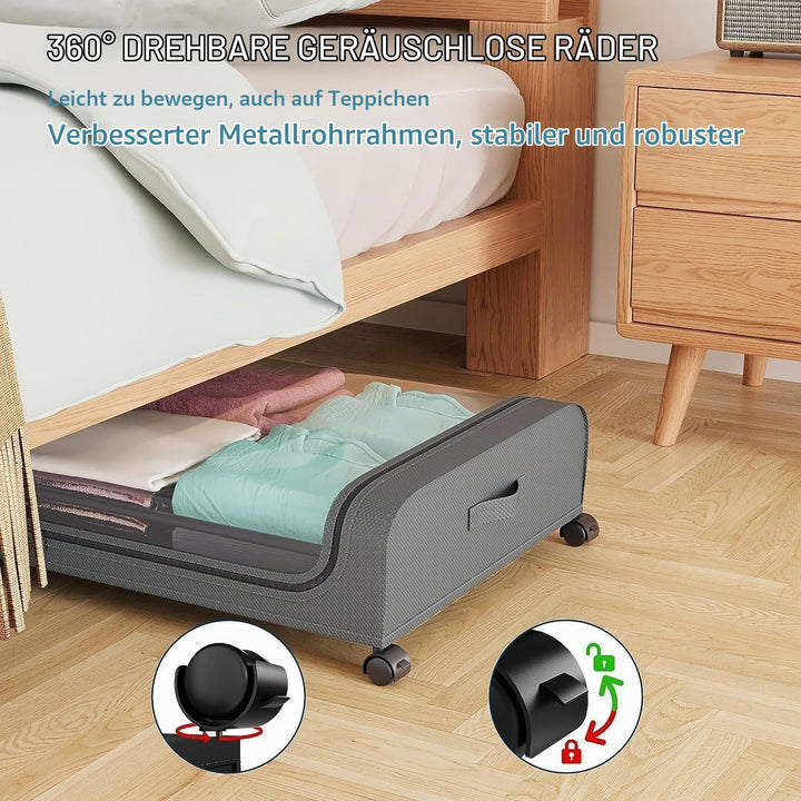 2 Stück Unterbettkommode mit Rollen,Aufbewahrungsbox mit Rollen 360° Drehung und Sichtfenster Deckel