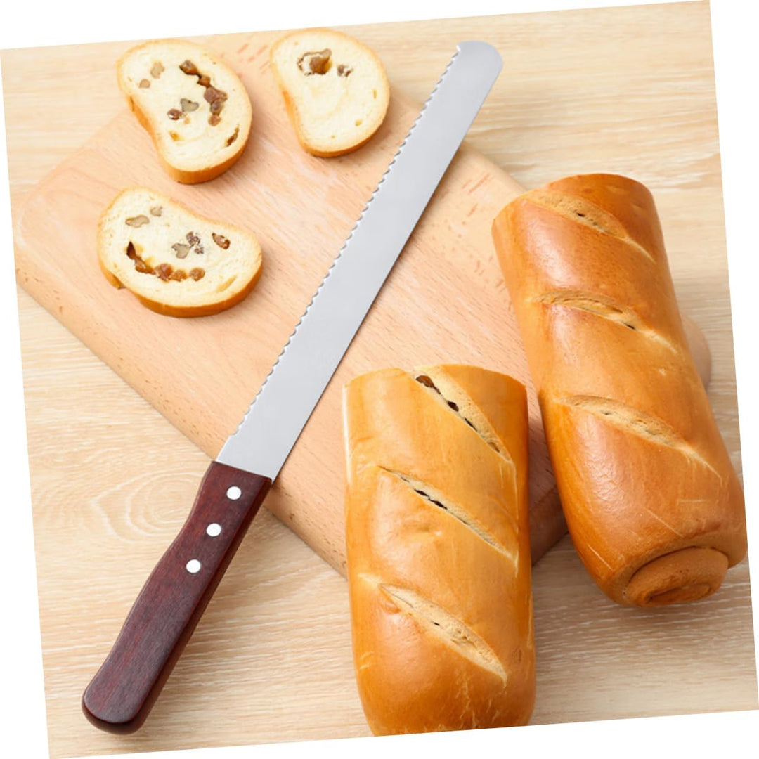 Alipis Brotschneider Holzgriff Edelstahl Toastschneider Küchenmesser für Brot Kuchen Schneidewerkzeu