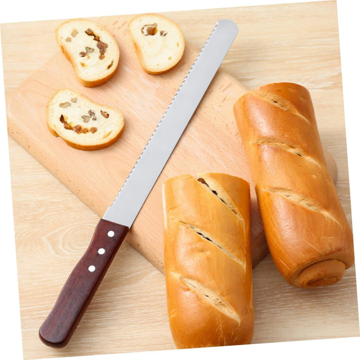 Alipis Brotschneider Holzgriff Edelstahl Toastschneider Küchenmesser für Brot Kuchen Schneidewerkzeu