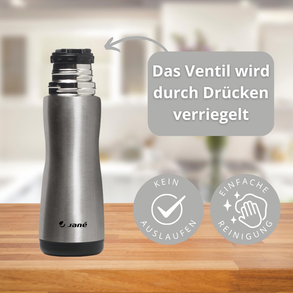 Jané Isolierflasche für Flüssigkeiten mit Silikon-Trinktülle, Füllmenge 300 ml, inklusive Neoprentas