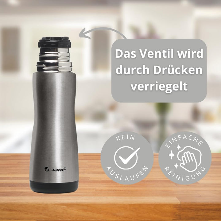 Jané Isolierflasche für Flüssigkeiten mit Silikon-Trinktülle, Füllmenge 300 ml, inklusive Neoprentas
