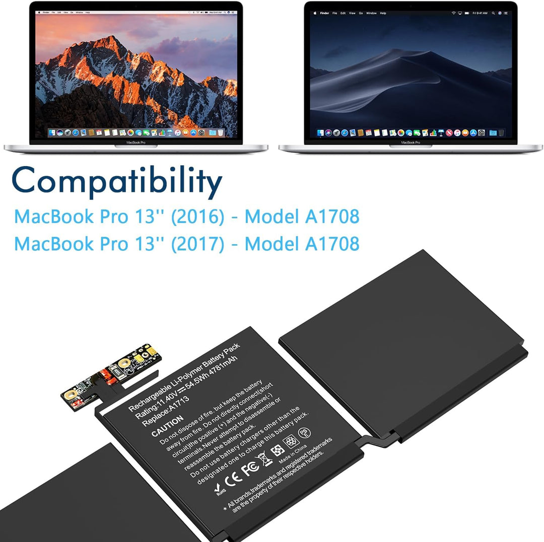 A1708 A1713 Akku Ersatzakku für Mac Book Pro 13 Zoll A1708 (Ende 2016, Mitte 2017, Mitte 2019) A2159