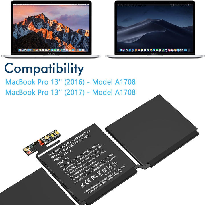 A1708 A1713 Akku Ersatzakku für Mac Book Pro 13 Zoll A1708 (Ende 2016, Mitte 2017, Mitte 2019) A2159