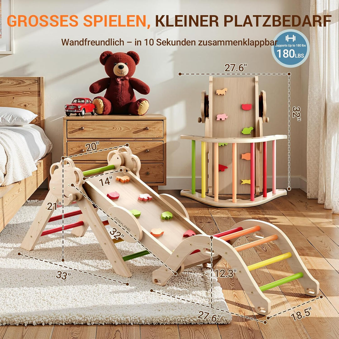 COSYLAND 8-in-1 Montessori Klettergerüst Indoor ab 1 Jahr – Kletterdreieck mit Rutsche, Kletterbogen