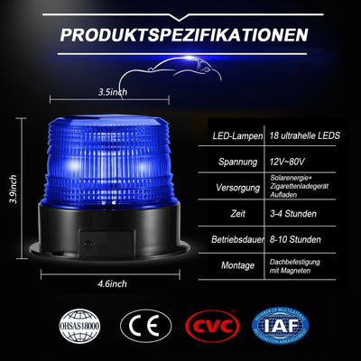 antom 12-24V LED Rundumleuchte Akku blaulicht Warnleuchte Auto mit Magnetfuss für Anhänger Wohnwagen