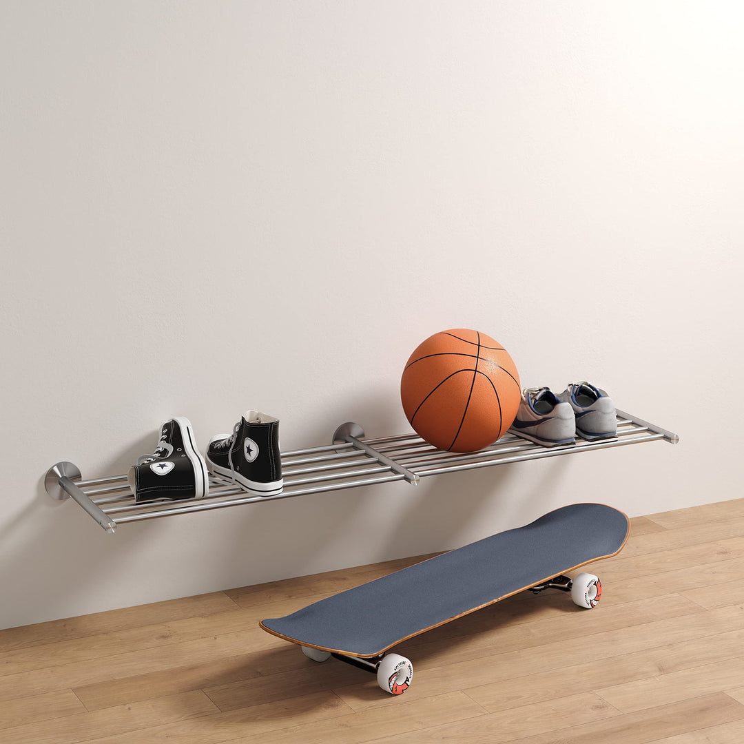 PHOS Design, SR1200-1W, Schuhregal Wandmontage, 120 cm breit, gebürsteter Edelstahl 120 cm Breite, 1
