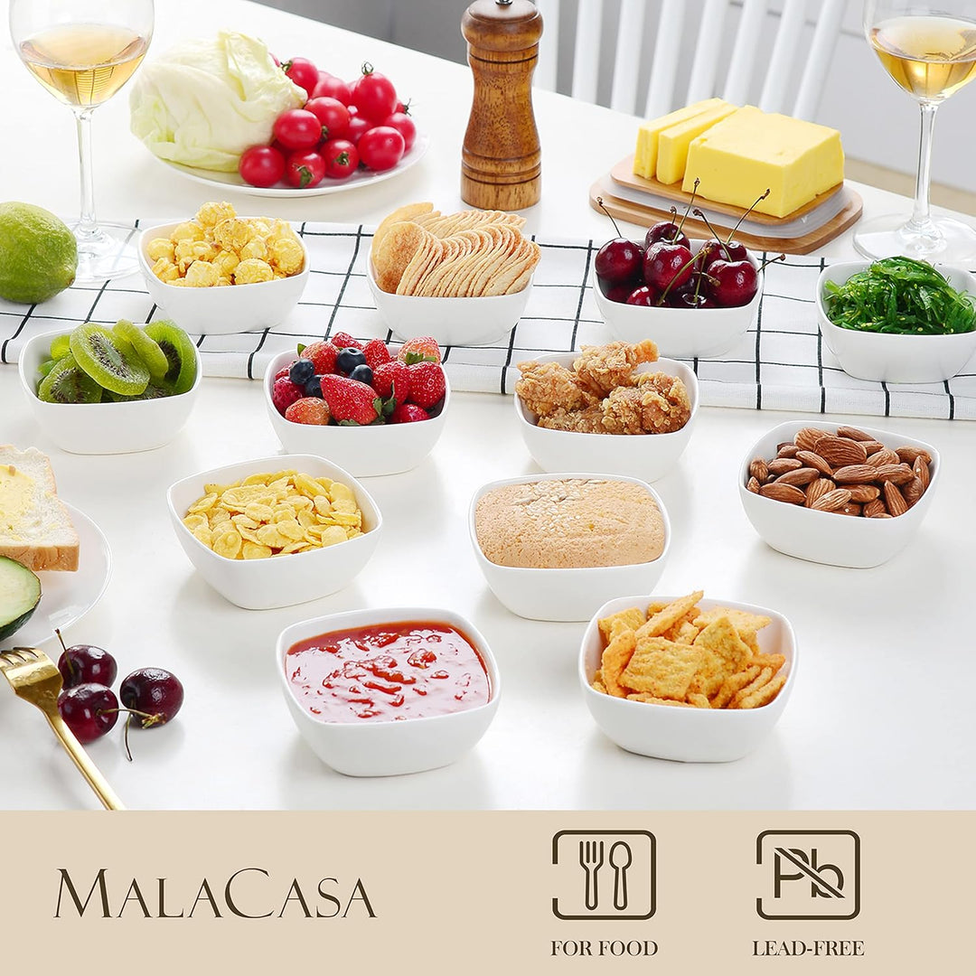 MALACASA, Serie Ramekin.Dish, 12-tlg. Set MINI Porzellan Dessert Schälchen, Dessertschalen, Snacksch