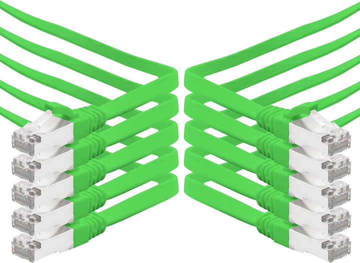 10m - grün - 10 Stück CAT.7 Gigabit Ethernet LAN Flachband Flachbandkabel (RJ45) Netzwerkkabel Rohka