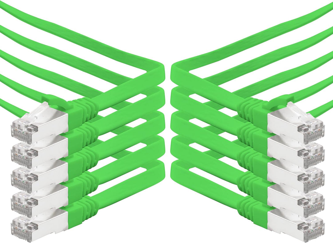 5m - grün - 10 Stück CAT.7 Gigabit Ethernet LAN Flachband Flachbandkabel (RJ45) Netzwerkkabel Rohkab