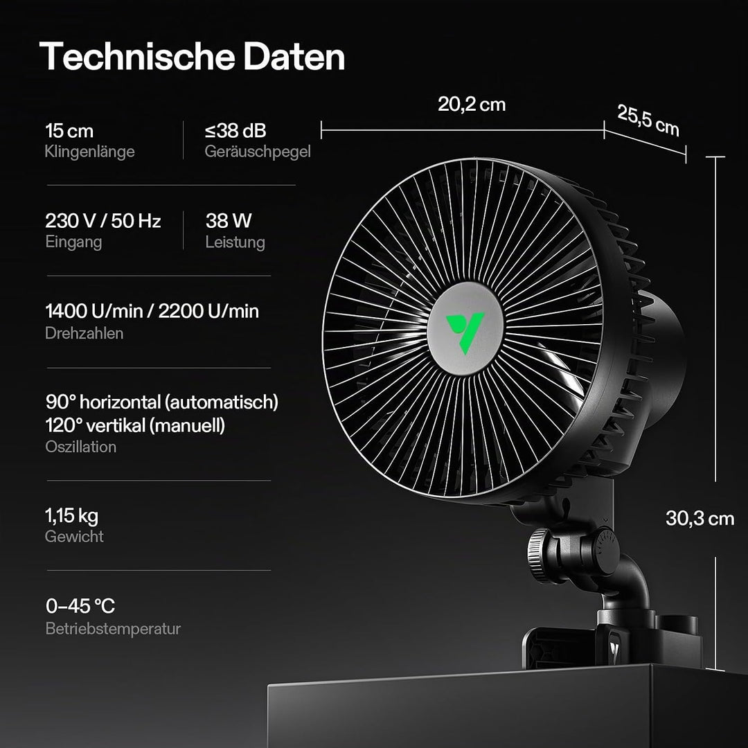 VIVOSUN AeroWave A6 Ventilator mit Clip 150 mm, automatisch oszillierend, leise &amp; leistungsstark, st