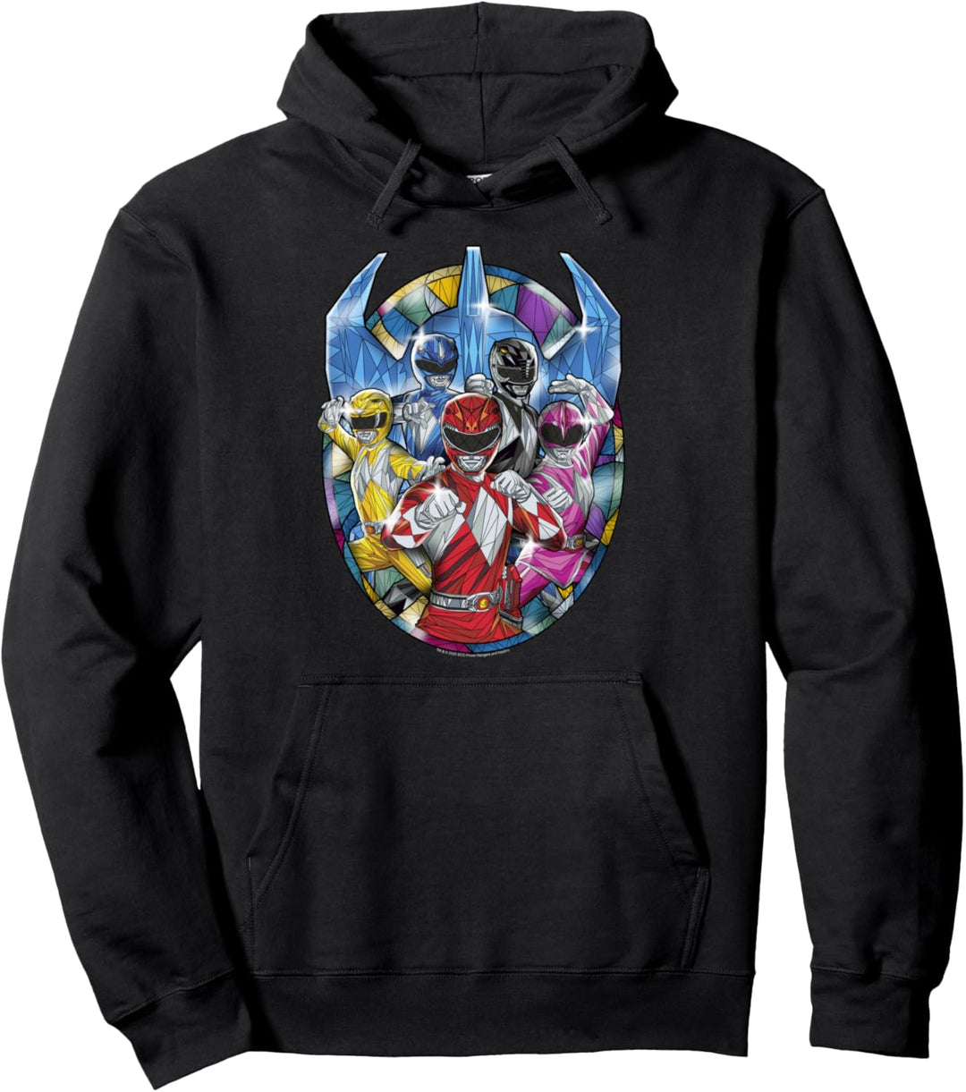 Power Rangers Stained Glass Action Pose Portrait Pullover Hoodie