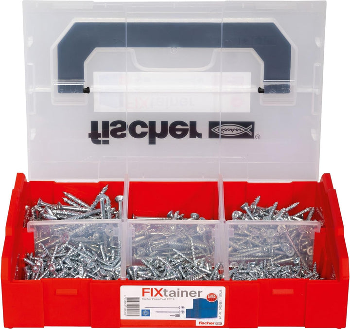fischer FIXtainer PowerFast II Spanplattenschraube, vorsortierte Sortimentsbox mit 700 Schrauben und