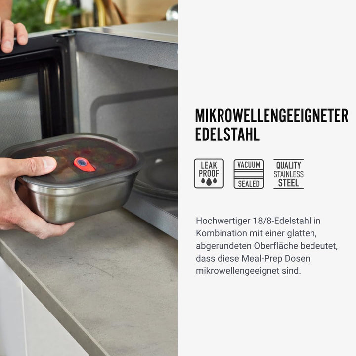 BLACK + BLUM Multifunktions Lunchbox Edelstahl 1,4L, 100% auslaufsichere Meal Prep Boxen mit Vakuumv
