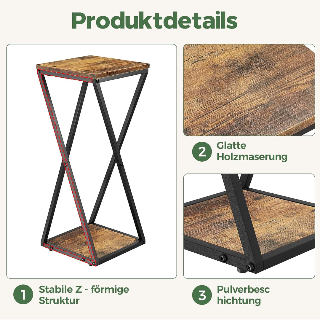 Bamworld Blumenständer Metall mit Holz Ablagen, 2 Ebenen Pflanzenständer im Industrie-Design, Blumen