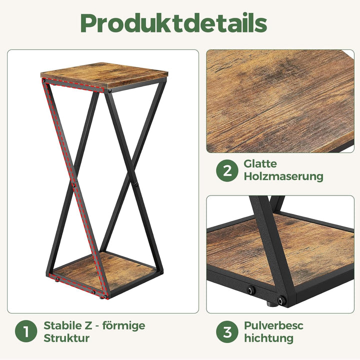 Bamworld Blumenständer Metall mit Holz Ablagen, 2 Ebenen Pflanzenständer im Industrie-Design, Blumen