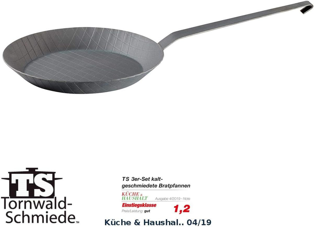 Tornwald-Schmiede Grillpfanne: Kaltgeschmiedete Bratpfanne mit Rauten-Prägung, Ø 24 cm, 2,9 cm hoch